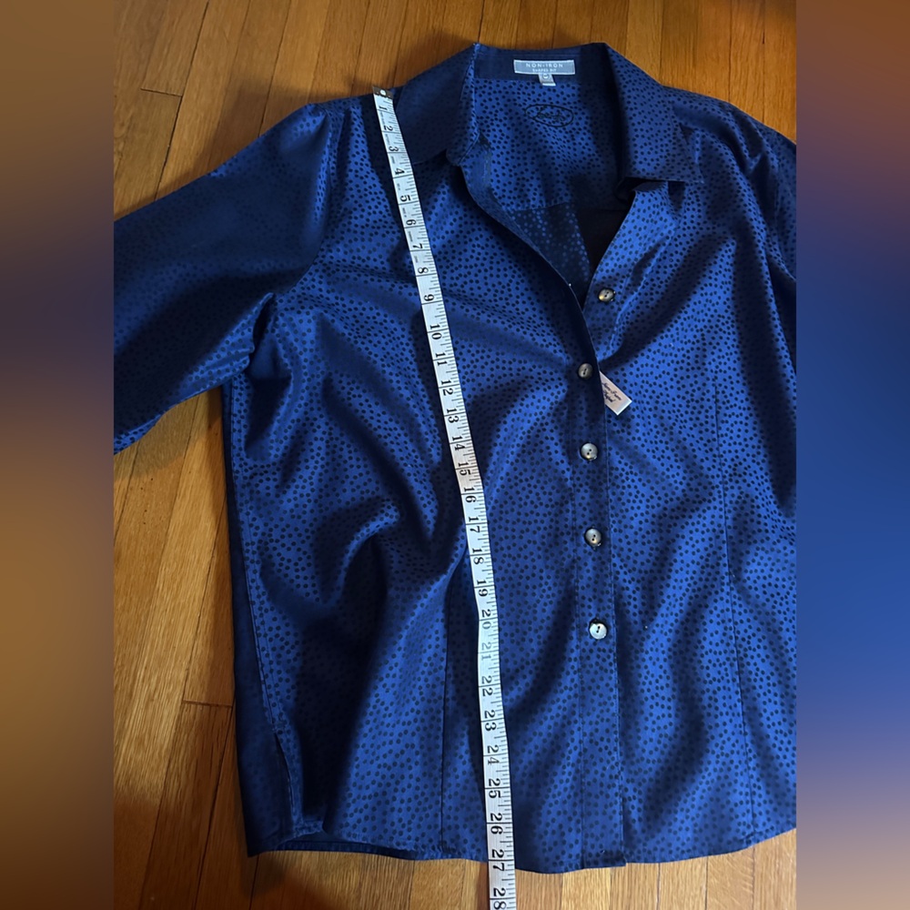 Vtg Foxcroft 100% Cotton Speckled Cobalt Blue Button Up, Size 18W, NWT - Picture 4 of 6